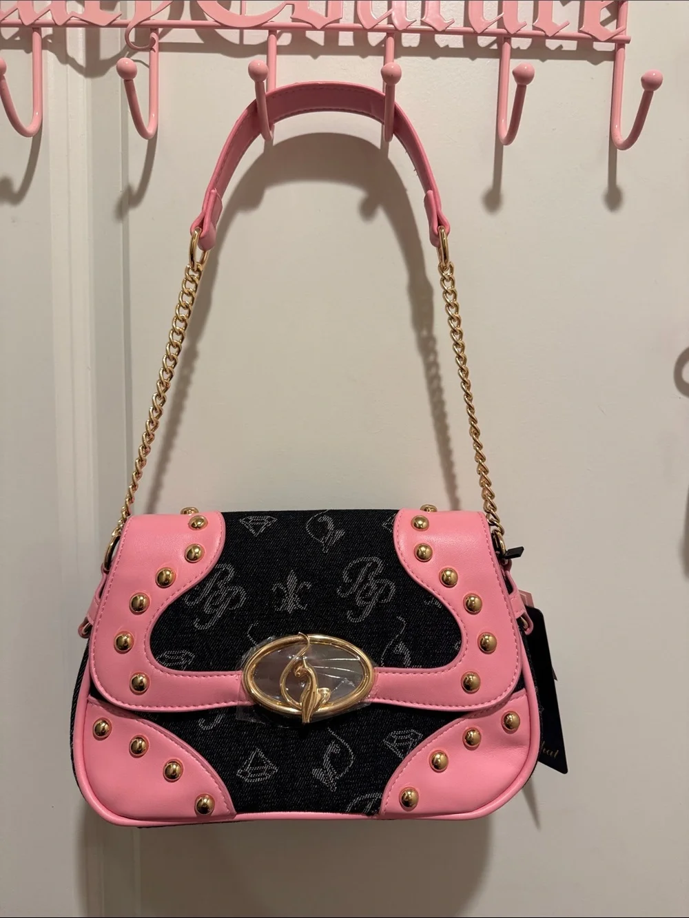 Baby Phat Pink Accent Studded Shoulder Bag
